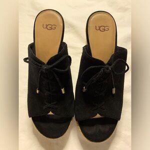 UGG Black Suede Giorgia Espadrille Wedge Sandals